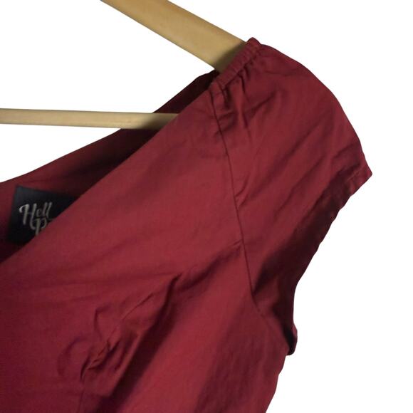 Hell Bunny Petunia Burgundy Red V-Neck Cap Sleeve Pinup Retro Top Size XS - Picture 8 of 9